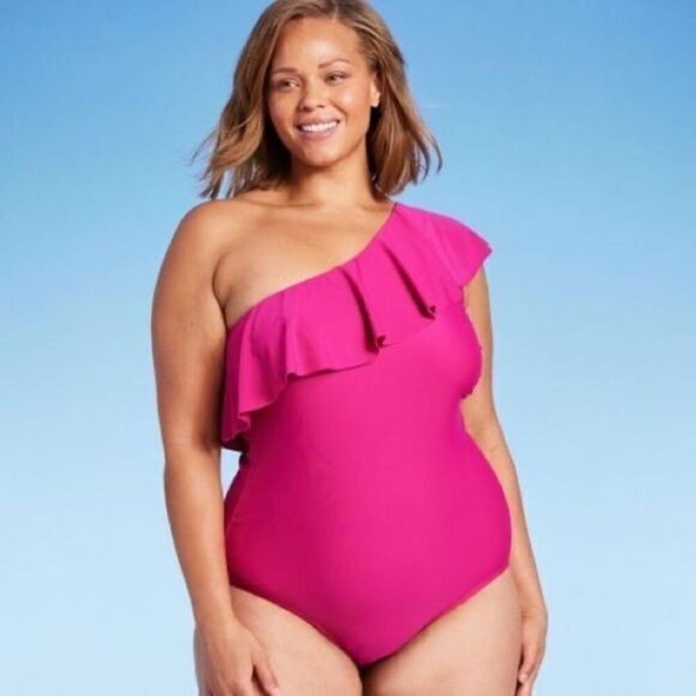 Kona Sol‎ Ruffle One Shoulder Full Coverage One Piece Pink Size 18